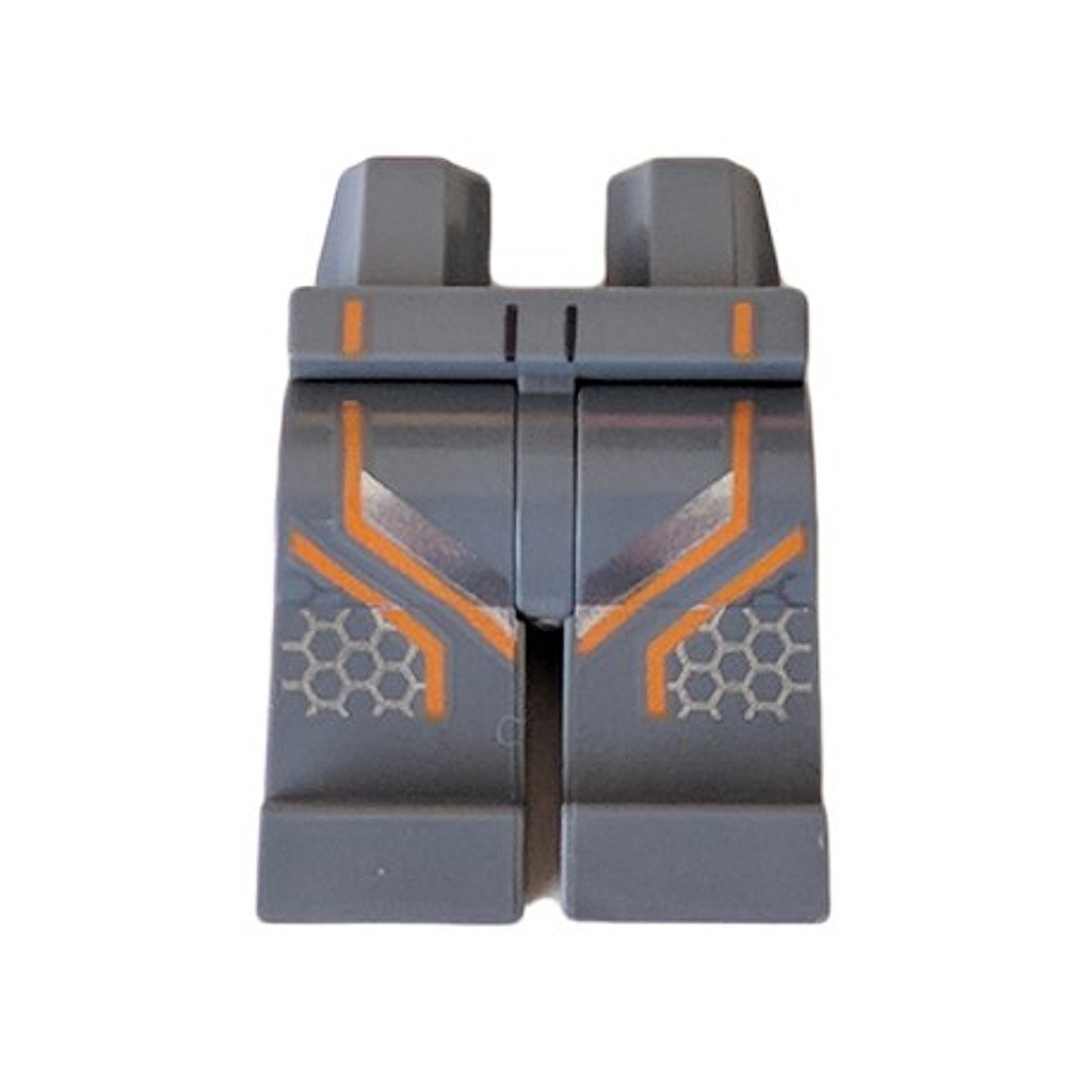 Brick2cube Part - Hips and Legs with Racing Suit, Orange and Silver Stripes Pattern - 970c00pb0959