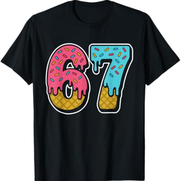 67 Ice Cream Drip Meme Funny Six Seven Gen Alpha Slang เสื้อยืด