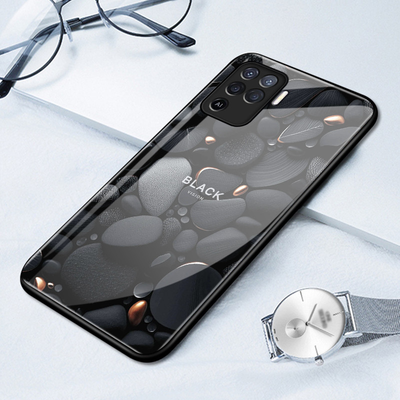 เคสสำหรับ OPPO A94 Reno 5F Reno 5 Lite F19 Pro เคสโทรศัพท์ก้อนกรวดเปลือกแก้วกันกระแทก