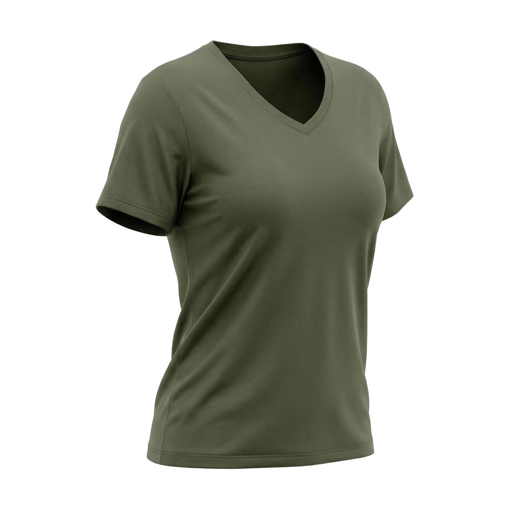 Women's V-Neck T-Shirt Coolmax - Khaki - เขียวกากี | Women's V-Neck T-Shirt Coolmax - Khaki - Khaki 