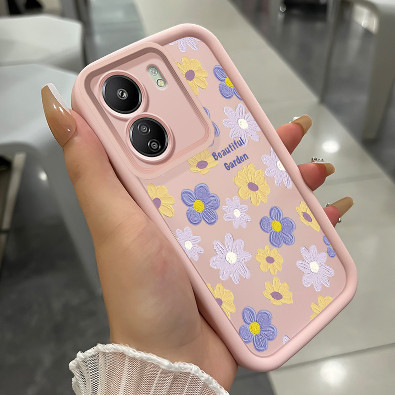 เคสสำหรับ Xiaomi Redmi 13C POCO C65 เคสโทรศัพท์สวนที่สวยงามสามสีซิลิโคนกันกระแทก