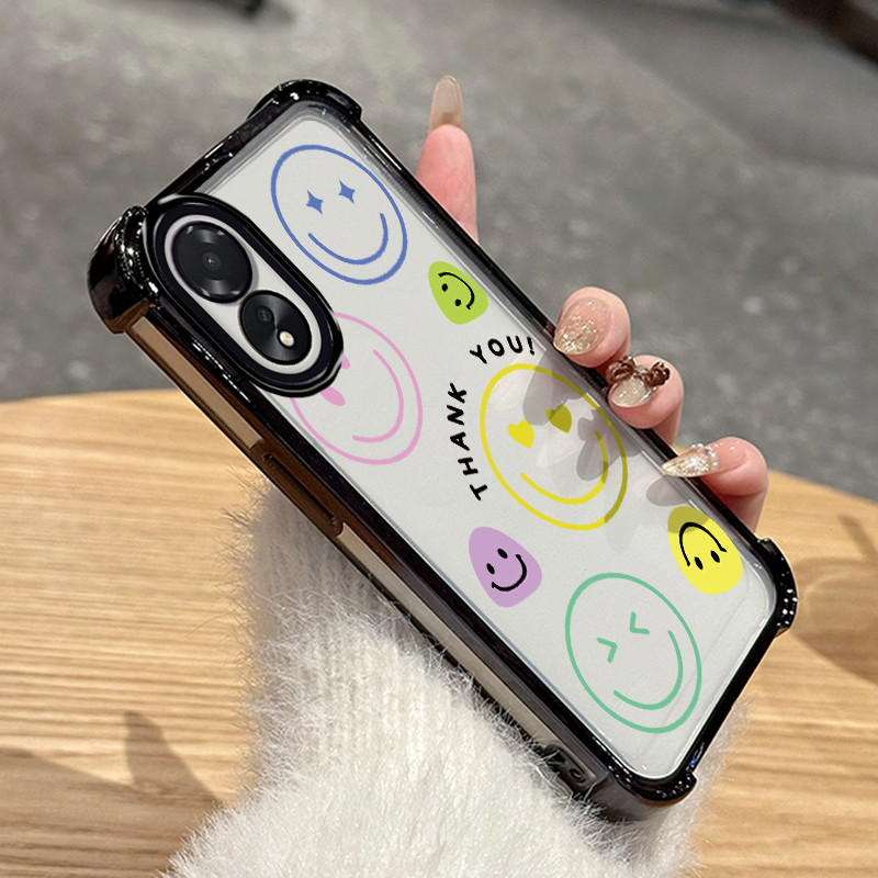 HP เคสโทรศัพท์สําหรับ OPPO A18 A38 A2x กรณี Emoji สีกรณี Cesing Anti-fall ถุงลมนิรภัย Kesing ซิลิโคน