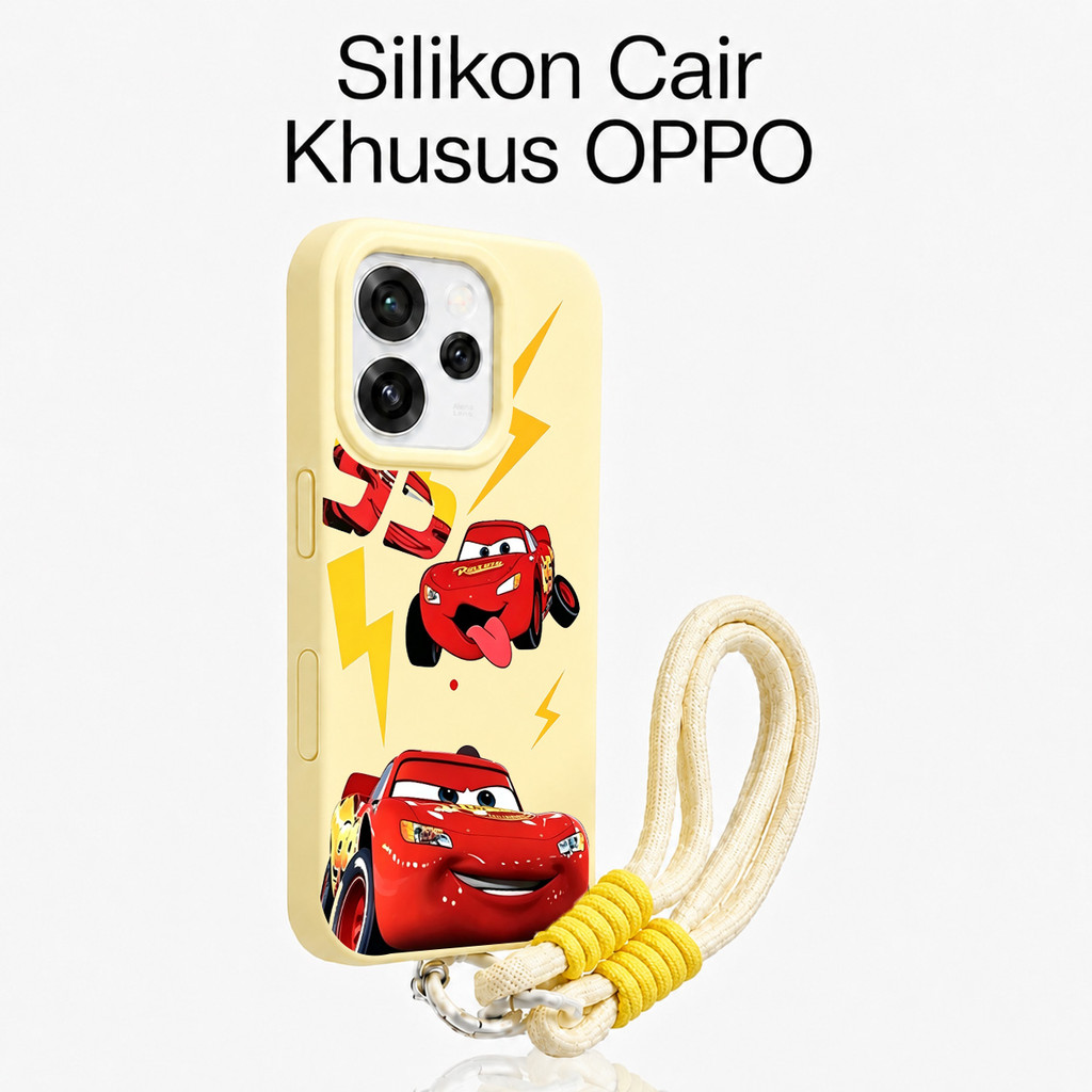 ซิลิโคนเหลวสีเหลือง + Racing Car Strap Case Oppo Reno 16F 16 Pro 5G Reno 15F 5G A6X A6 A5 2025 A5I P