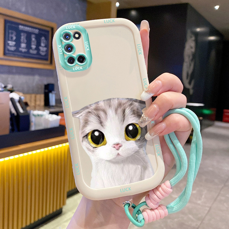 เคสสำหรับ OPPO A52 A72 A92 เคสโทรศัพท์แมวสัตว์น่ารักซิลิโคนสายคล้อง