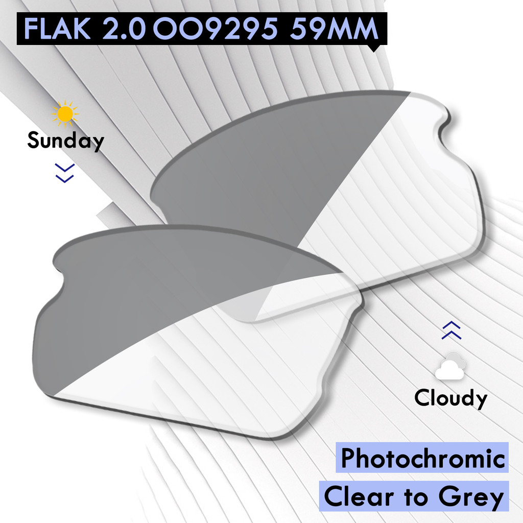 Photochromic Clear to Grey-AUTO Lens Replacement for Flak 2.0 OO9295 59mm Sunglass