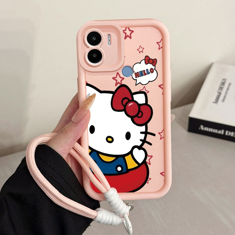 เคสสำหรับ Xiaomi Redmi A1+ A2+ A1 Plus A2 Plus POCO C50 C51 เคสโทรศัพท์แมววีรบุรุษการ์ตูนสายคล้องสามสีซิลิโคนกันกระแทก