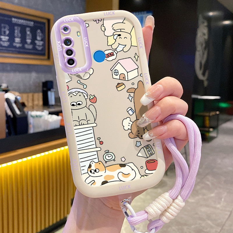 เคสสำหรับ Realme 5 5i 5s 6i C3 C3i เคสโทรศัพท์แมวสุนัขสายคล้องซิลิโคนกันกระแทก