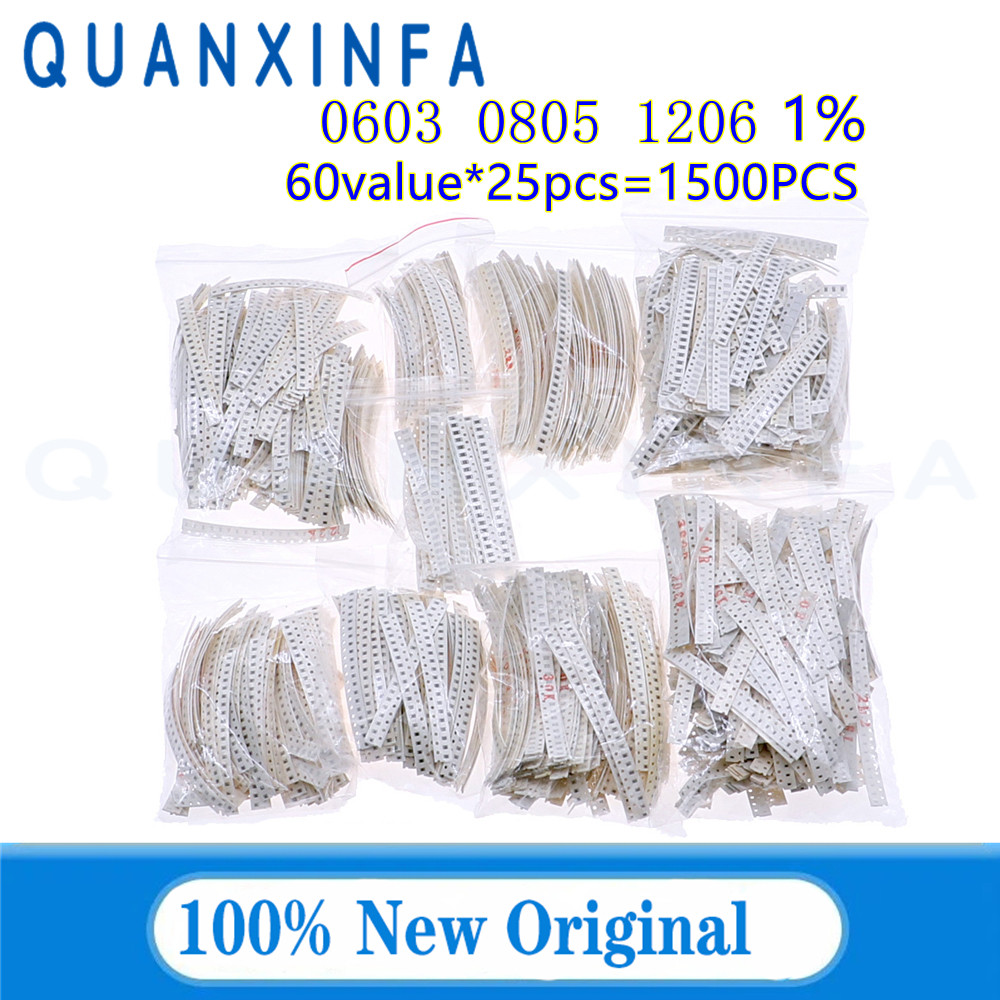 1500PCS 0603 0805 1206 Resistor Resistor Kit Assorted Kit 1K 10K 100R 100K 0R 1R-10M 60 ค่า *25pcs R