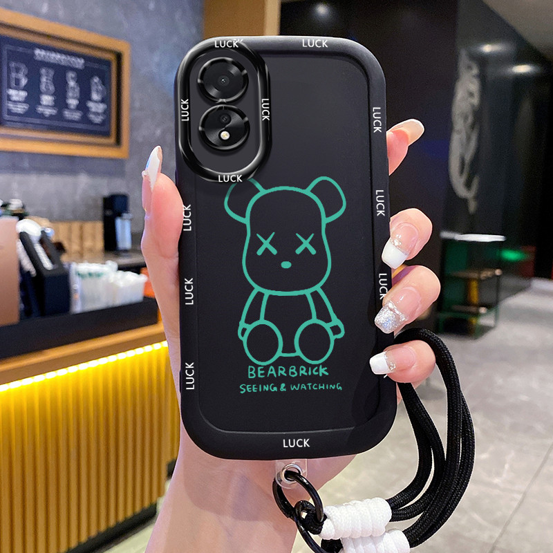 เคสสำหรับ OPPO A18 A38 เคสโทรศัพท์หมีซิลิโคนสายคล้องกันกระแทก