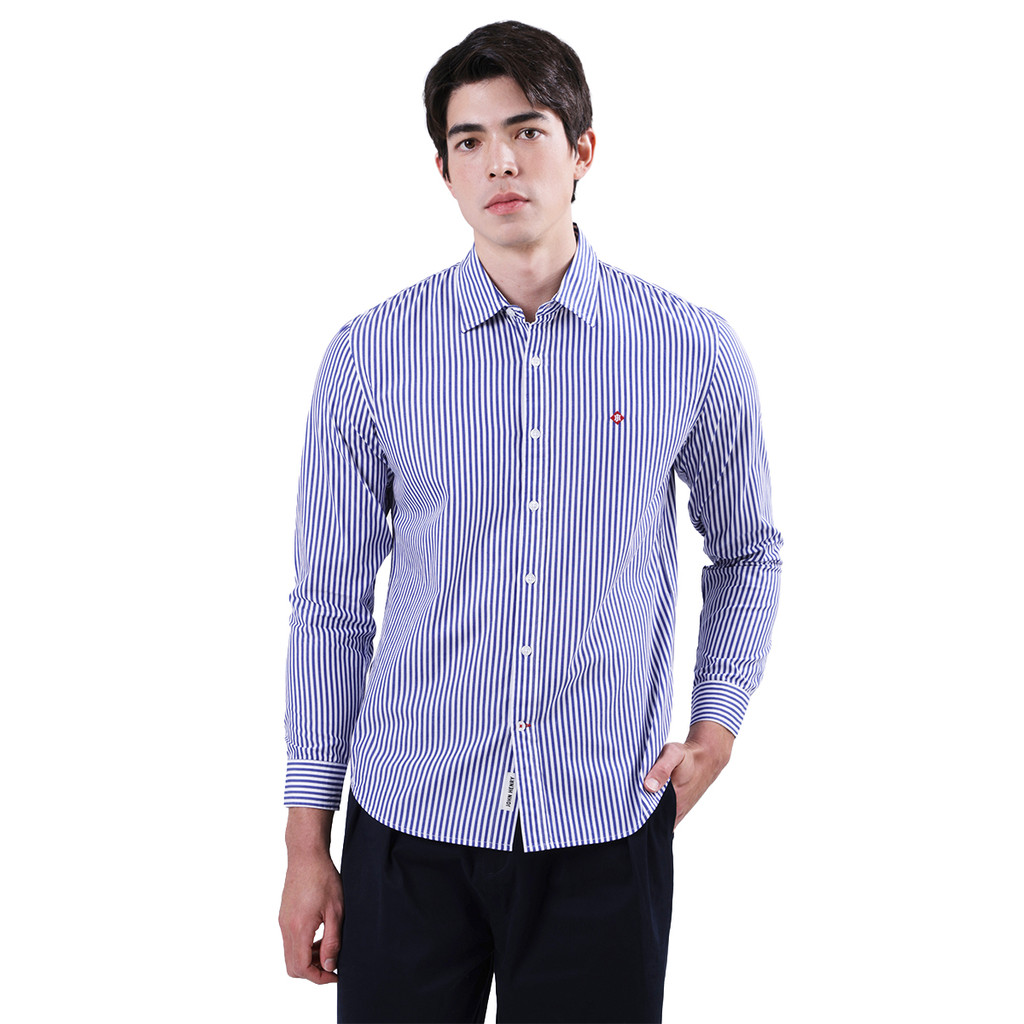 John Henry เสื้อเชิ้ตผู้ชายแขนยาว ทรงเข้ารูป รุ่น JH F126MSLSM04 - สีกรมท่า