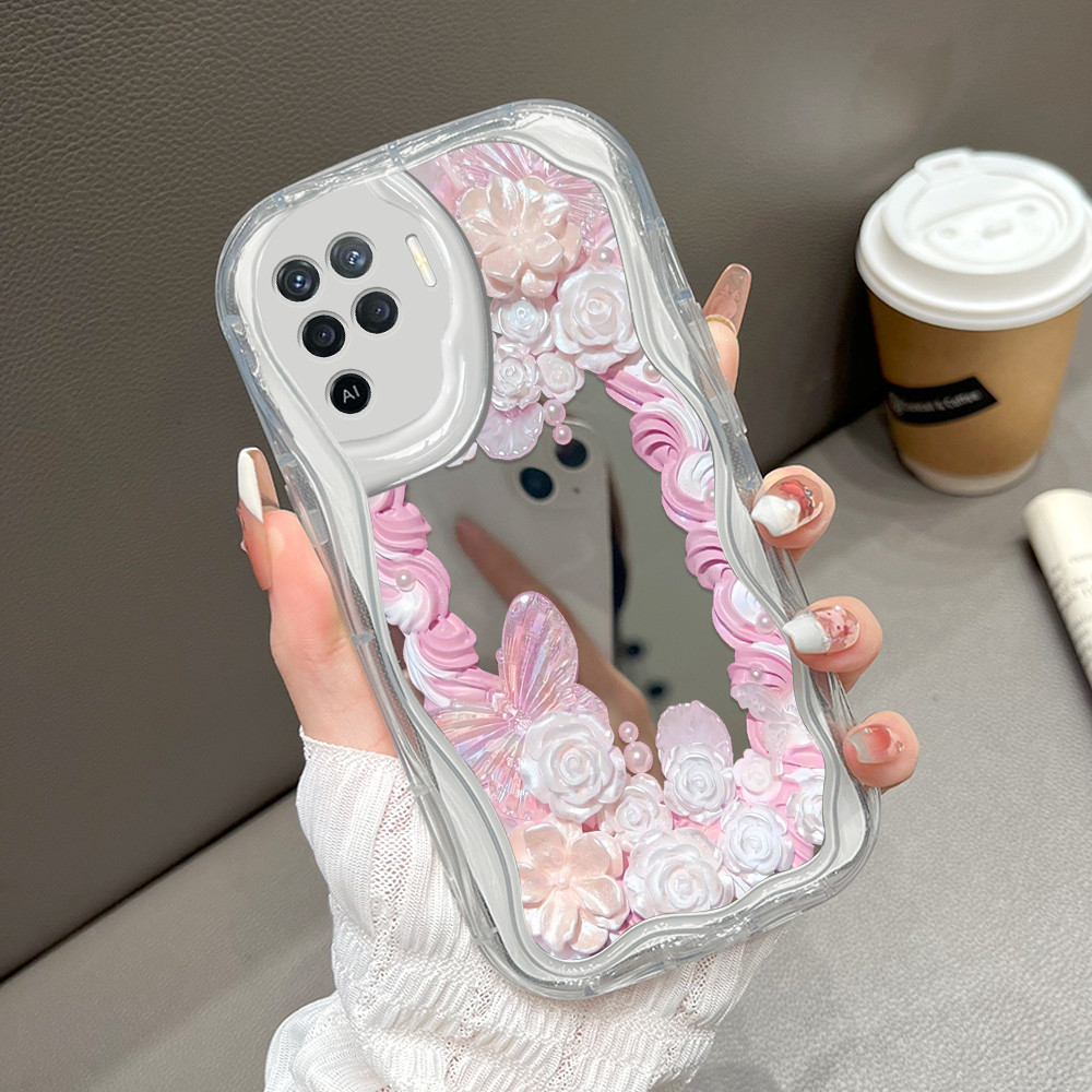 OPPO Reno 5F A94 สําหรับ Hp กระจกปลอก Cassing เคสโทรศัพท์แฟชั่นกระจกดอกไม้ Kesing 5517 JZ