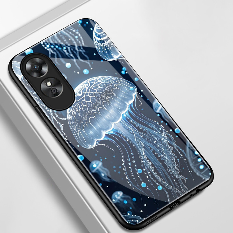 เคสสำหรับ OPPO A17 A17K A18 A38 เคสโทรศัพท์แมงกะพรุนเปลือกแก้วกันกระแทก