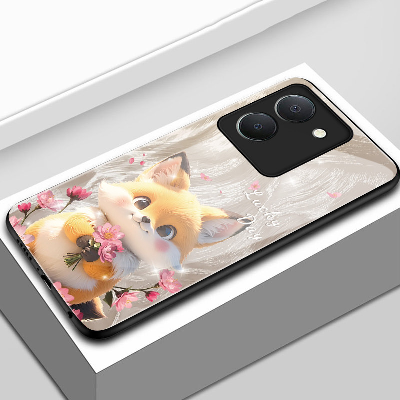 เคสสำหรับ VIVO Y36 5G Y27 5G Y27s Y77T Y35 4G เคสโทรศัพท์ดอกไม้สุนัขแมวเปลือกแก้วกันกระแทก