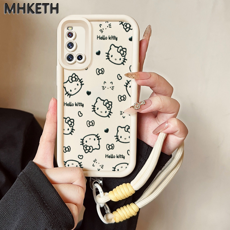 MHKETH เคสสำหรับ VIVO V19 เคสโทรศัพท์แมวสายคล้องสามสีซิลิโคนกันกระแทก
