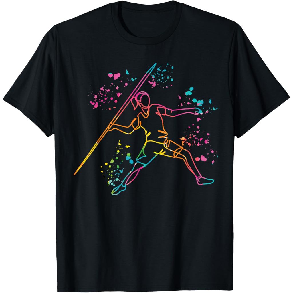 เสื้อยืดผ้าฝ้ายผู้ชาย Javelin Throwe Colorsplash Kids Javelin Throw T-Shirt ผ้าฝ้ายแขนสั้นคุณภาพสูง