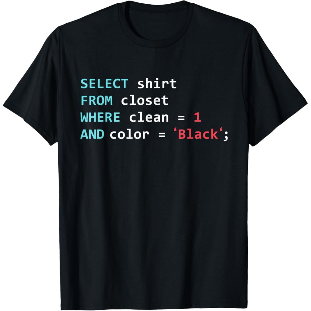เสื้อยืดผ้าฝ้ายผู้ชาย Programmer SQL Query Geek Database Coding เสื้อยืดคุณภาพสูงผ้าฝ้ายแขนสั้น