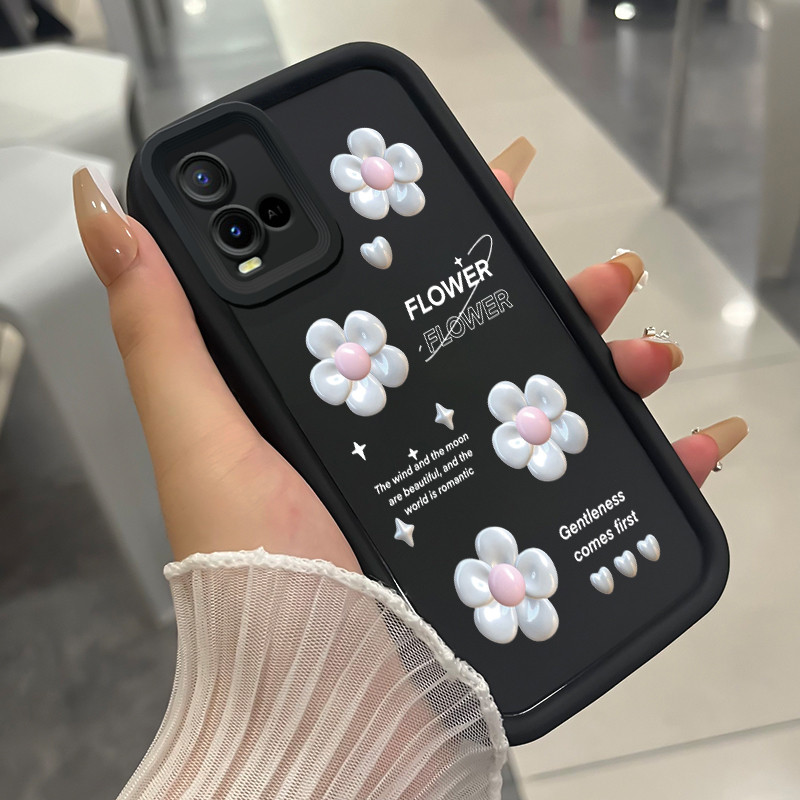 เคสสำหรับ VIVO Y21 Y21s Y21T Y21E Y21A Y21G Y22s Y22 Y33T Y33s เคสโทรศัพท์ดอกไม้รูปหัวใจสามสีซิลิโคนกันกระแทก