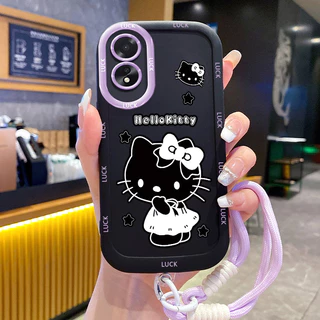 เคสสำหรับ OPPO A18 A38 เคสโทรศัพท์แมวสายคล้องซิลิโคนกันกระแทก