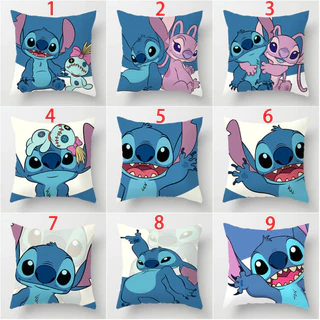 45X45 ซม.ภาพเคลื่อนไหว Lilo Stitch ด้านเดียวพิมพ์โพลีเอสเตอร์โยนหมอนรถ Cusion ตกแต่งบ้านปลอกหมอน