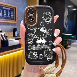 เคสสำหรับ OPPO A18 A38 เคสโทรศัพท์แมวสายคล้องซิลิโคนกันกระแทก