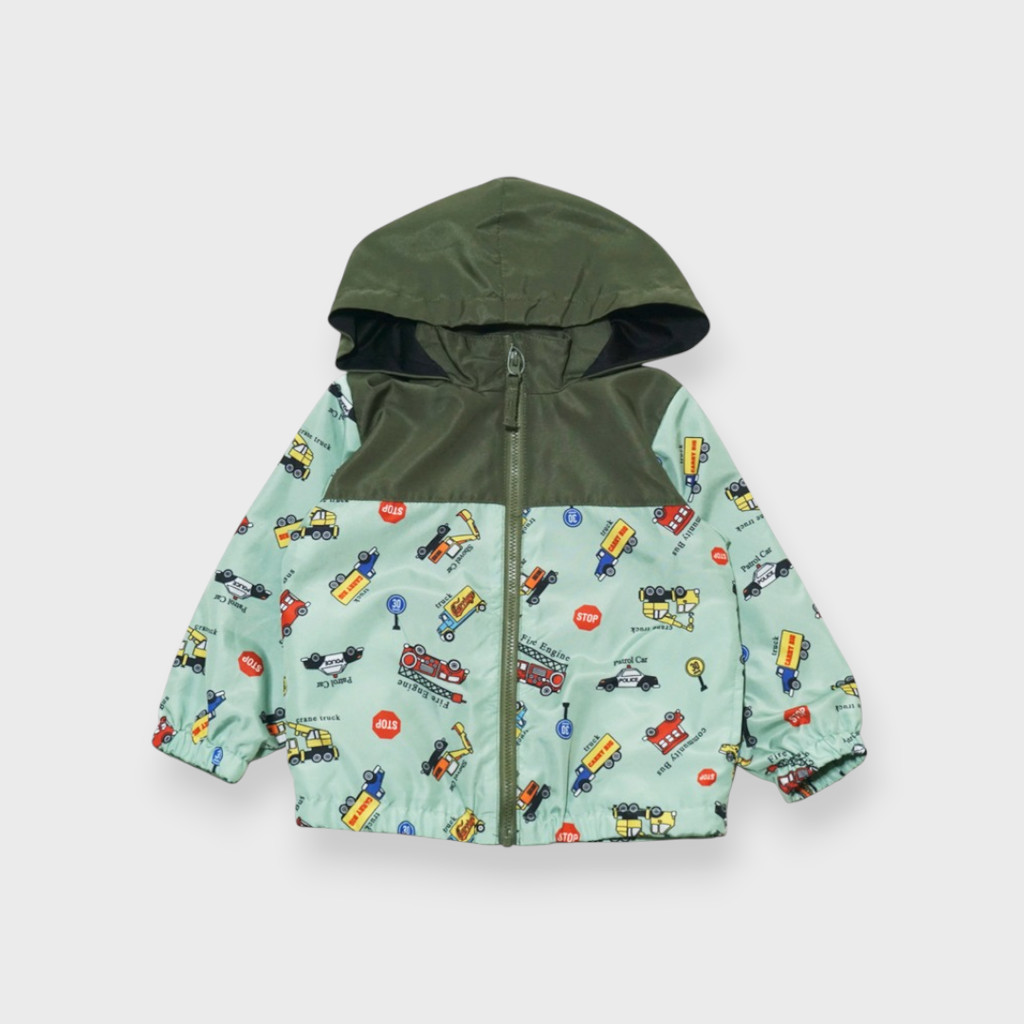 KIds (Size 90-100cm) เสื้อแจ็คเก็ตกันลมเด็กมีฮู้ด ลายรถสุดเท่ พร้อมลุยทุกการผจญภัย เสริมลุคฮีโร่ตัวน้อย