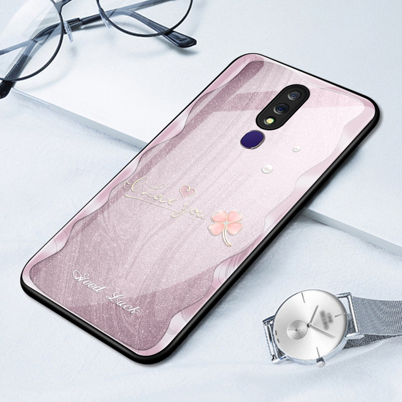 เคสสำหรับ OPPO F11 F11 Pro A9 2019 A9X เคสโทรศัพท์ใบโคลเวอร์สี่แฉกเปลือกแก้วกันกระแทก