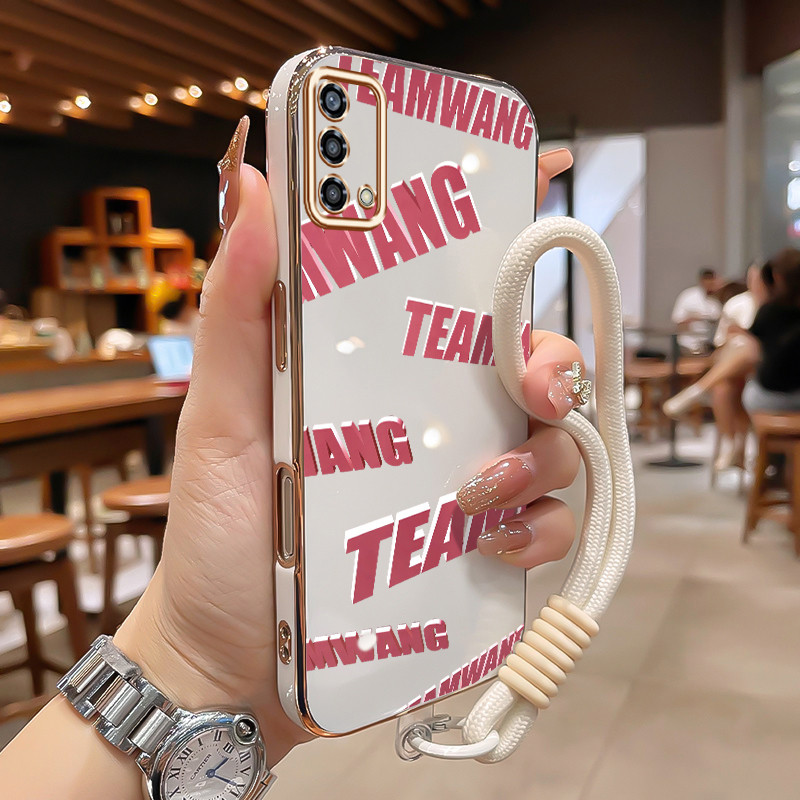 HP เคสโทรศัพท์สําหรับ OPPO A74 A95 F19 F19s Reno 6 Lite กรณีทีมWANG ตัวอักษรสีชมพูกรณีฟรีสายรัด Cesi