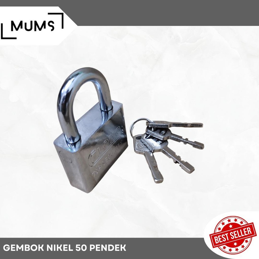 PRC สีขาวกุญแจนิกเกิล 50 มม.สั้น (คอสั้น) นิกเกิลเหล็กกุญแจ 50 S Chrome Padlock บ้านประตูล็อครั้วโกด
