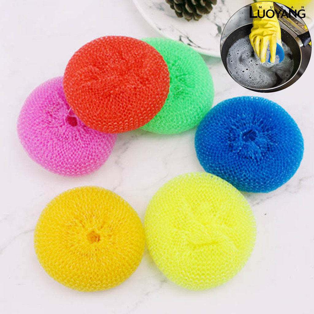 LUO 24 ชิ้น Non-Scratch ทําความสะอาด Ball สีสุ่มพลาสติก Clean Up จาระบีจานตาข่าย Scrubber อุปกรณ์ในครัวเรือน