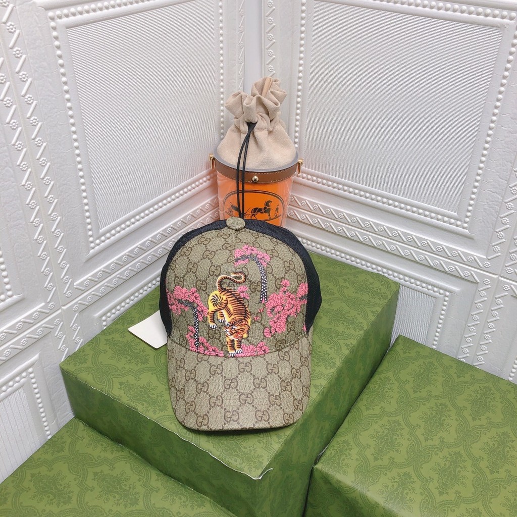 G GUCCI666 หมวกเบสบอลปัก Double G สีดํา 6