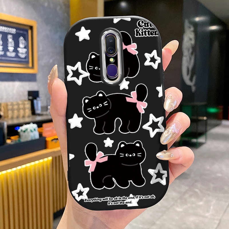 เคสสำหรับ OPPO F11 F11 Pro A9 2019 A9X เคสโทรศัพท์กลมและอ้วนแมวดำดาวห้าแฉกเสื้อแจ็กเก็ตผ้านุ่ม