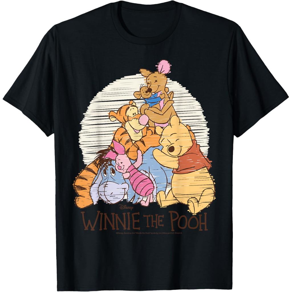 เสื้อยืดผู้ชายขายดีหน้าร้อน Winnie The - Pooh Eeyore Piglet Tigger Kanga Roo Hug เสื้อยืดแขนสั้น