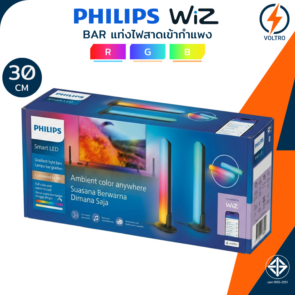 Philips WiZ แท่งไฟสาดเข้ากำแพง RGB Light Bar 30cm ใช้ร่วมกับ WiZ Sync Box [Entertainment] ของแท้