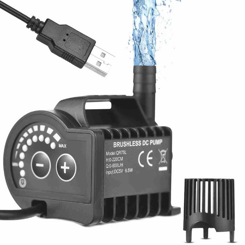 Sihgmy Submersible 5V ปั๊มน้ํา 8 ระดับปรับ 0-600L/H น้ําพุขนาดเล็กพร้อมยก 0-7.2ft ชาร์จ USB และฐานถ้