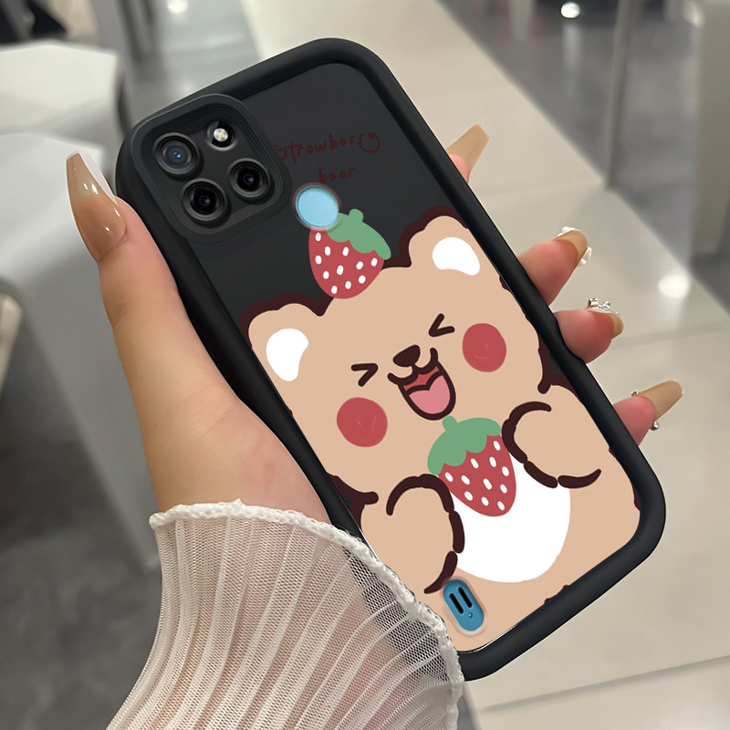 เคสสำหรับ Realme C21Y C25Y เคสโทรศัพท์หมีกระต่ายสตรอเบอร์รี่สามสีซิลิโคนกันกระแทก