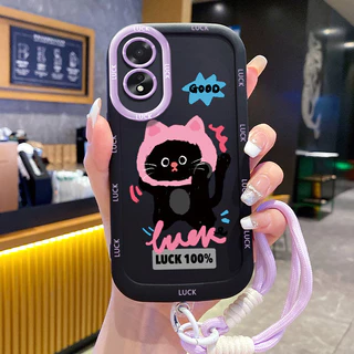 เคสสำหรับ OPPO A18 A38 เคสโทรศัพท์แมวสายคล้องกันกระแทก