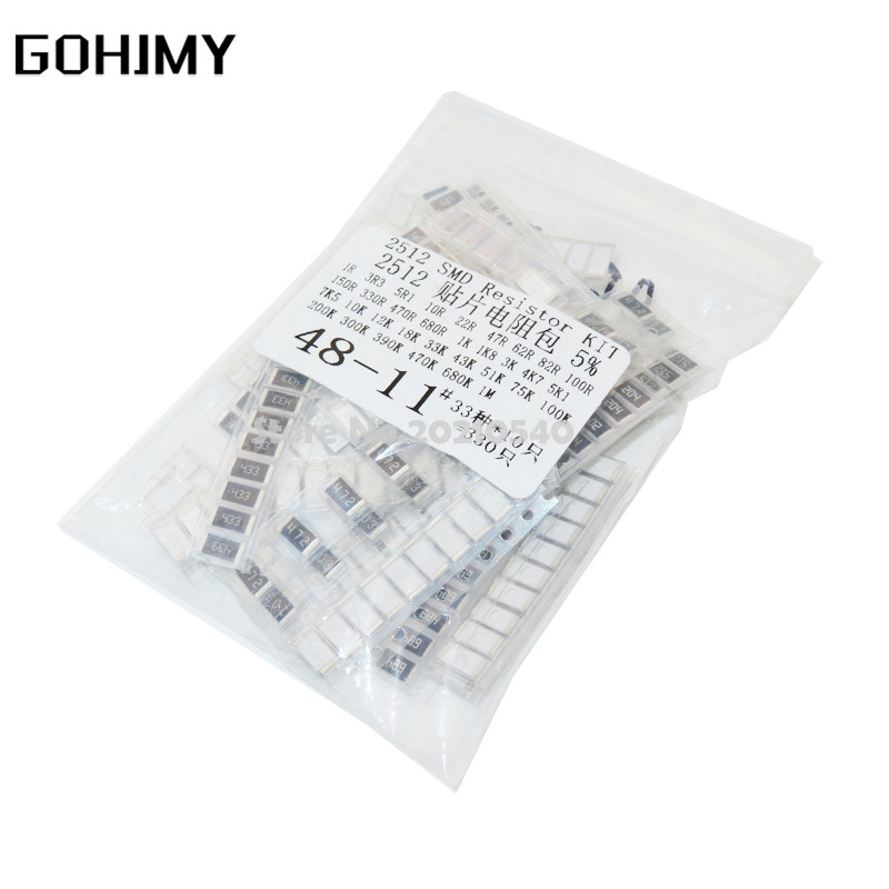 330PCS 1 โอห์ม-1M โอห์มตัวต้านทานอิเล็กทรอนิกส์ 5% 2512 ตัวต้านทาน SMD ชุดสารพัน 10R 47R 100R 10K 47