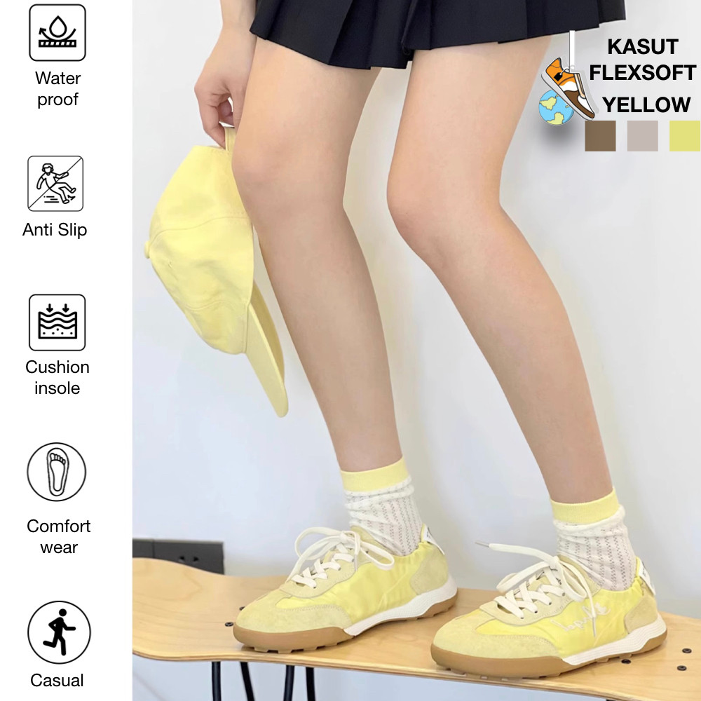 TAELLO 36-40 YELLOW FLEXSOFT Sneaker รองเท้ากีฬาลําลองผู้หญิงสไตล์เกาหลีแฟชั่นหนังสายรัดพื้นหนา
