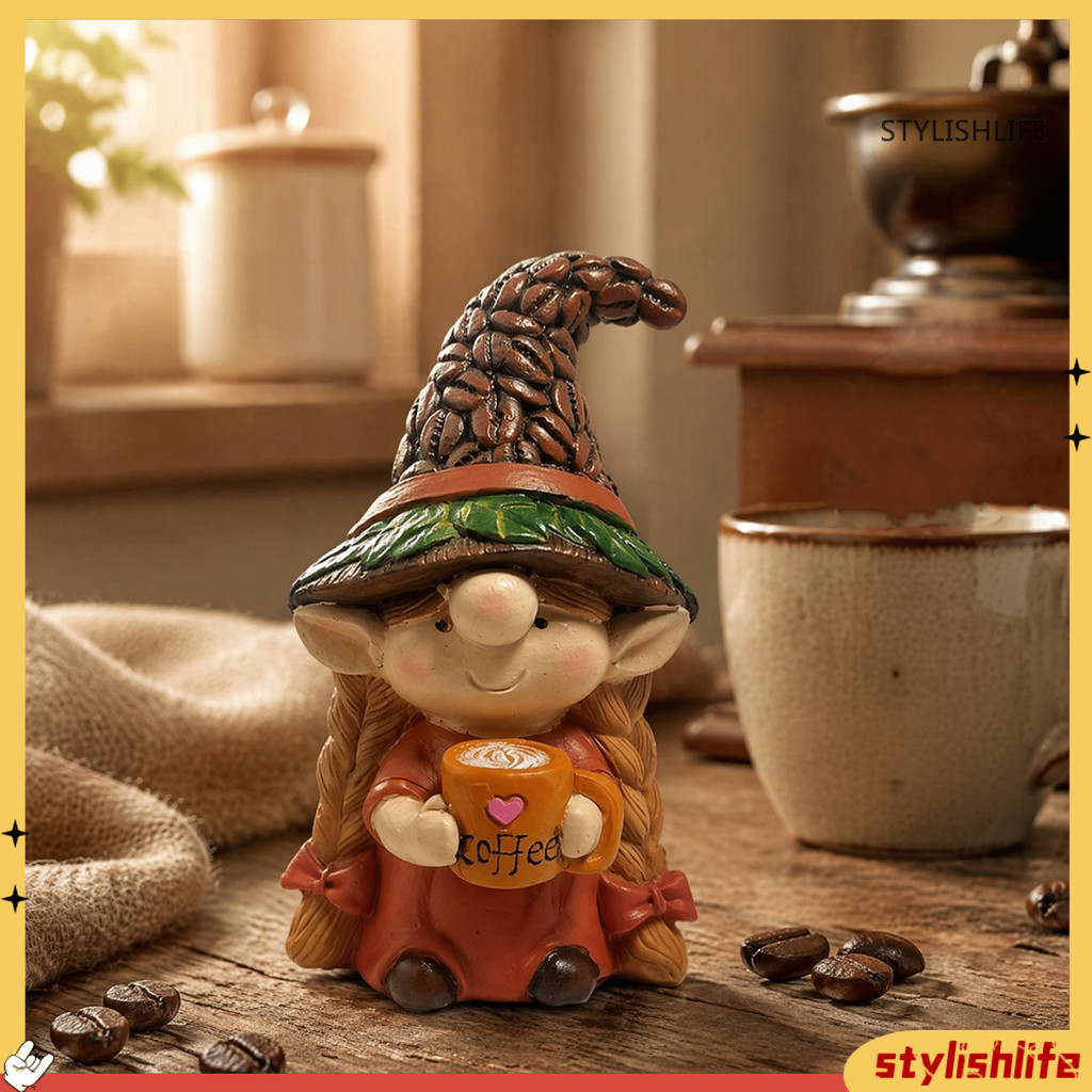 Stylelife2 Coffee Gnome เครื่องประดับ, รูปแกะสลักเรซิน Gnome น่ารัก, ตกแต่งโต๊ะกลางสําหรับบาร์กาแฟตก