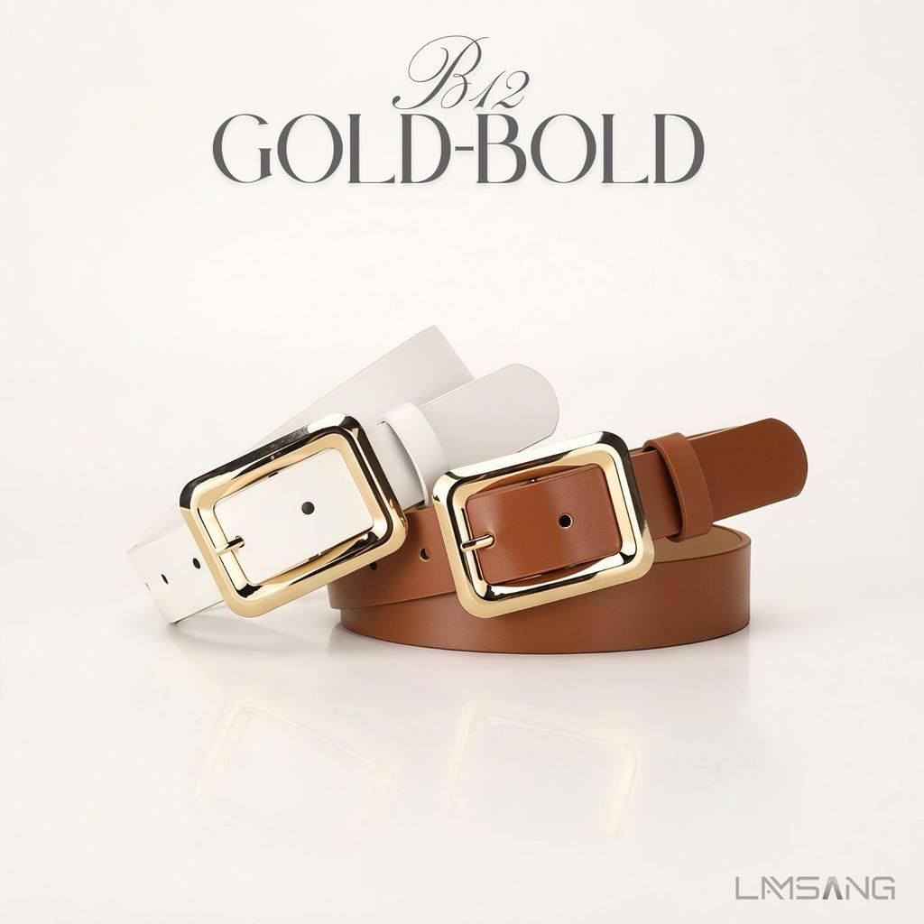 LAMSANG B12 Gold-Bold Belt เข็มขัดผู้หญิง หนัง PU ขนาด 2.8x105 cm