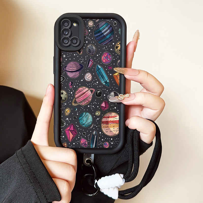 เคสสำหรับ Samsung Galaxy A31 เคสโทรศัพท์ดาวเคราะห์สายคล้องสามสีซิลิโคนกันกระแทก