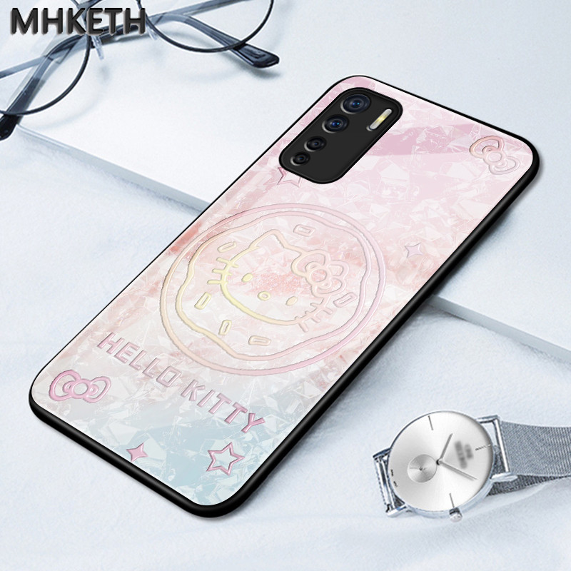 เคสสำหรับ OPPO A91 Reno 3 F15 เคสฝาครอบป้องกันวัสดุทำจากแก้วเคสมือถือลายแมวสุดน่ารัก