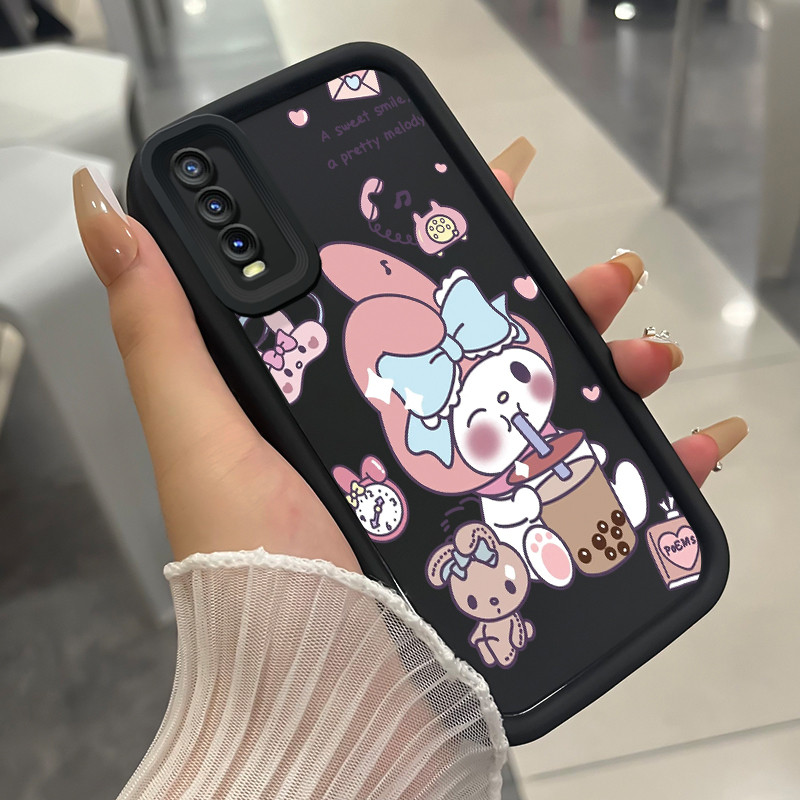 เคสสำหรับ VIVO Y20 Y20s Y20i Y20T Y12s Y12a Y30G Y11s เคสโทรศัพท์กระต่ายที่ดื่มชานมสามสีซิลิโคนกันกระแทก