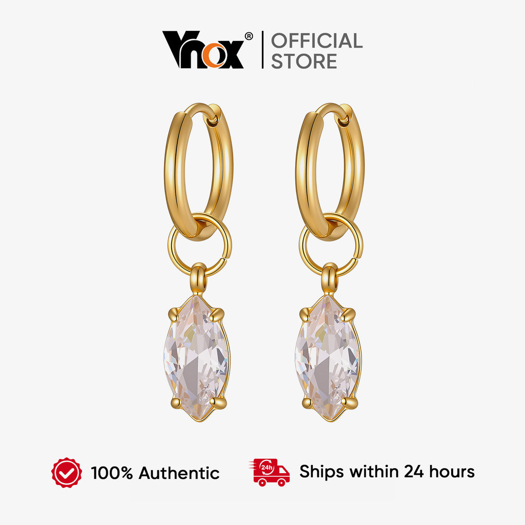 Vnox Dangle ต่างหูผู้หญิงทองสแตนเลส Rhinestone Water Drop Elegant Party เครื่องประดับ