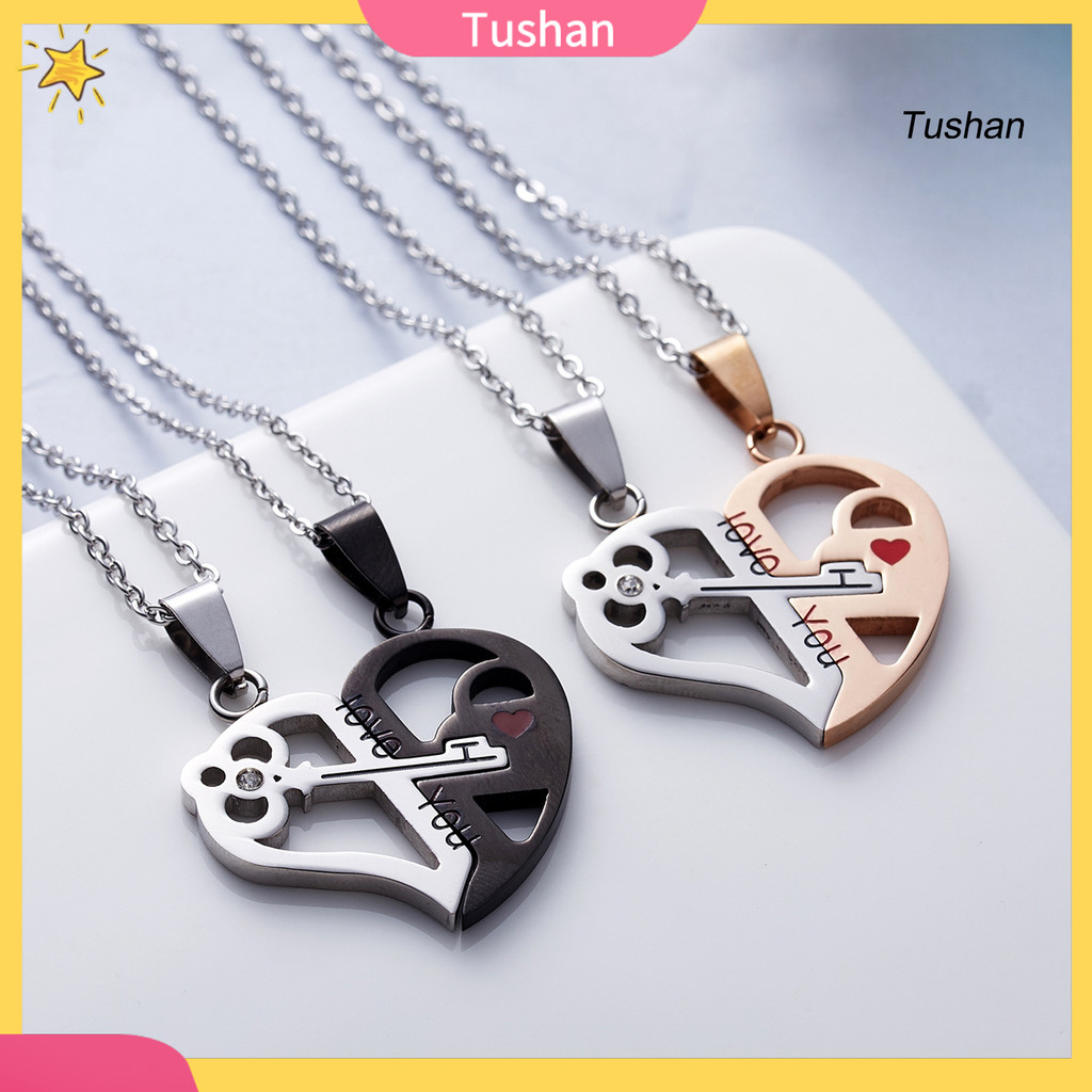 [TS]สร้อยคอจับคู่ 1 คู่รูปหัวใจสร้างสรรค์ Unisex Good Workmanship จี้คู่สําหรับ