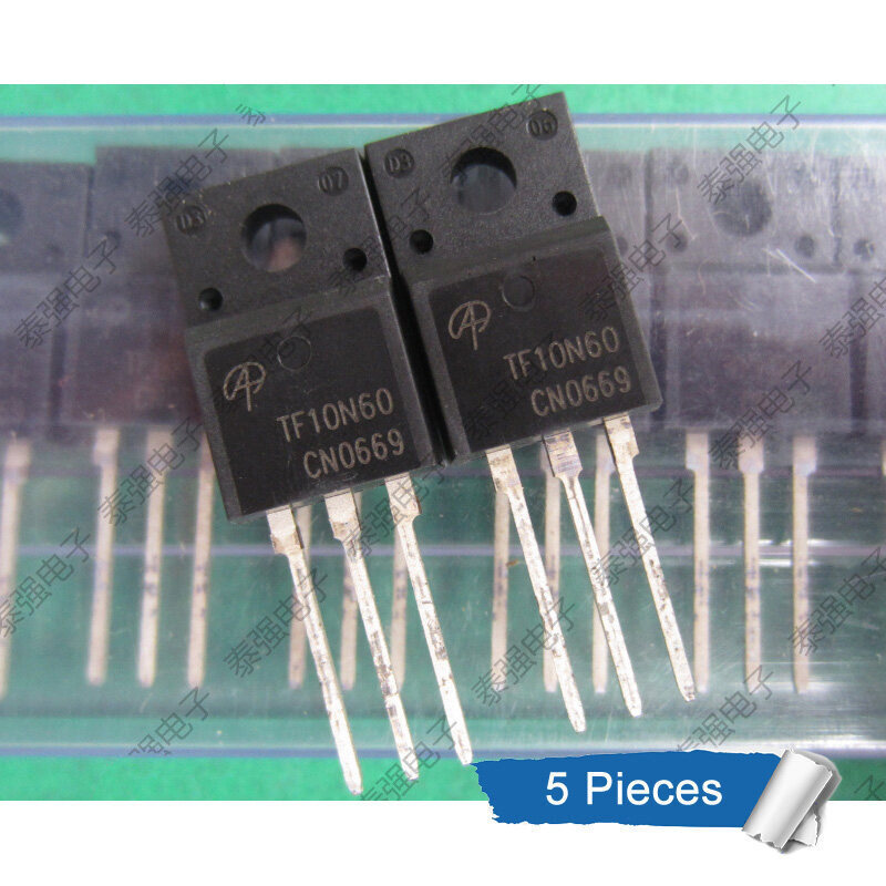 5pcs TF10N60 TO220F TF 10N60 AOTF10N60 TO-220F N-channel 10A/600V MOSFET ทรานซิสเตอร์ใหม่ IC