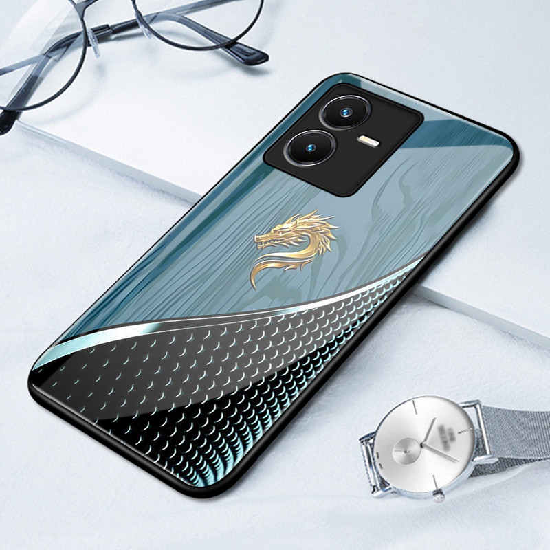 เคสสำหรับ VIVO Y22 Y22s เคสโทรศัพท์มังกรเปลือกแก้วกันกระแทก