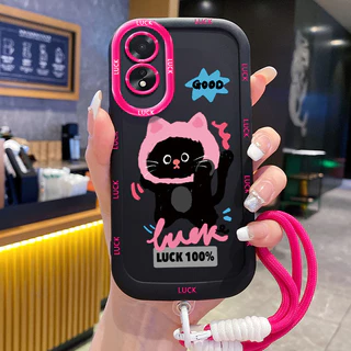 เคสสำหรับ OPPO A18 A38 เคสโทรศัพท์แมวสายคล้องกันกระแทก