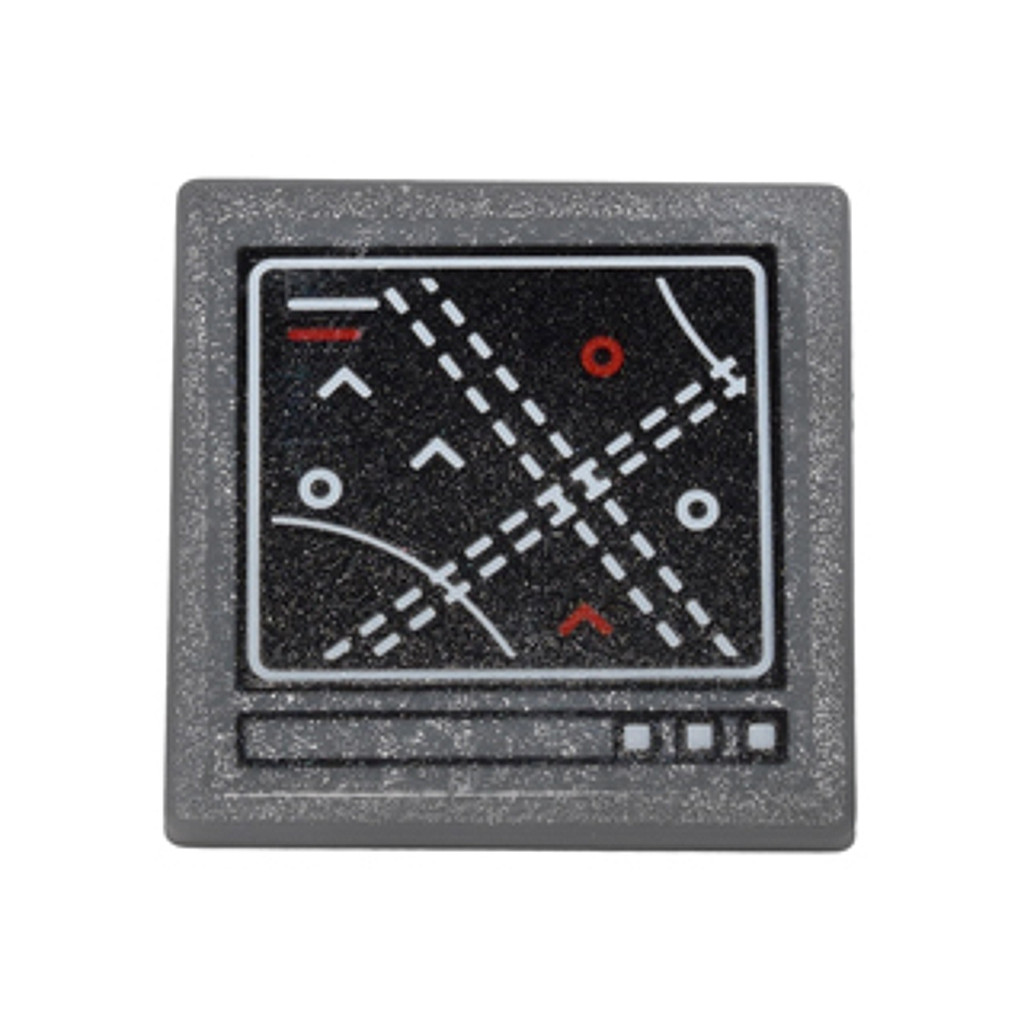 Brick2cube Part - Road Sign 2 x 2 Square with Open O Clip with Computer Screen with Circles, Arcs an