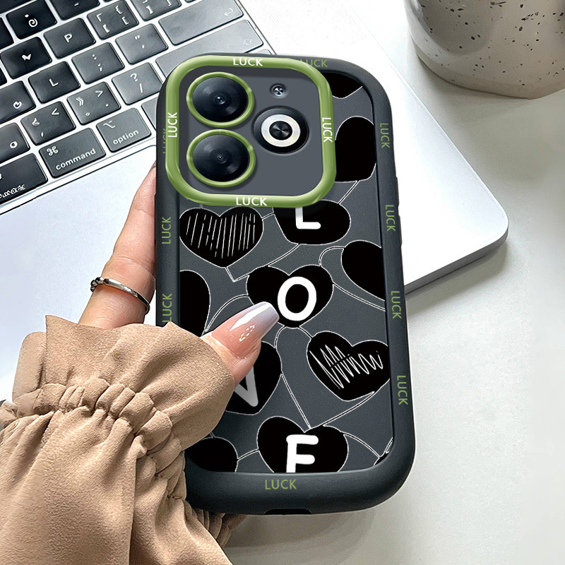 เคสสำหรับ Infinix Hot 40i เคสโทรศัพท์รูปหัวใจกลมและอ้วนเสื้อแจ็กเก็ตผ้านุ่ม